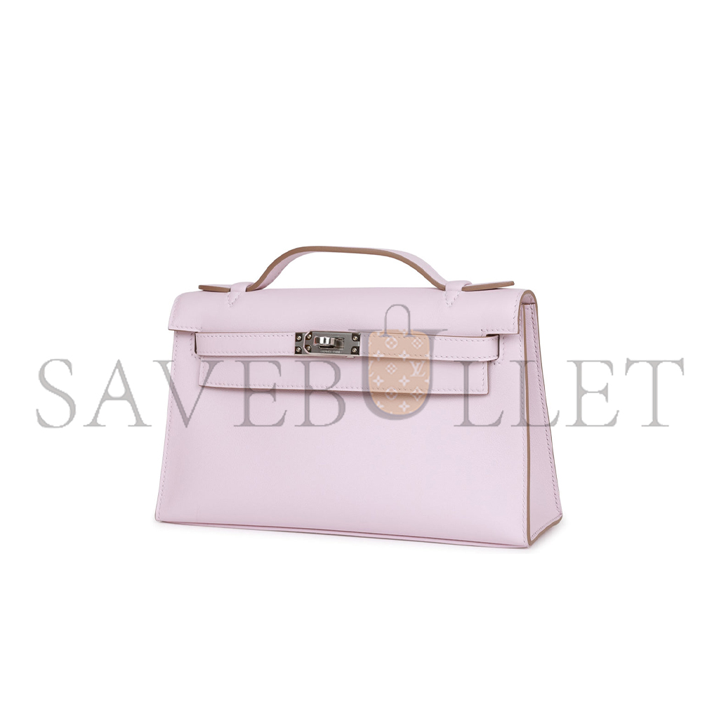 HERMES KELLY POCHETTE MAUVE PALE SWIFT PALLADIUM HARDWARE (22*14*7cm) 